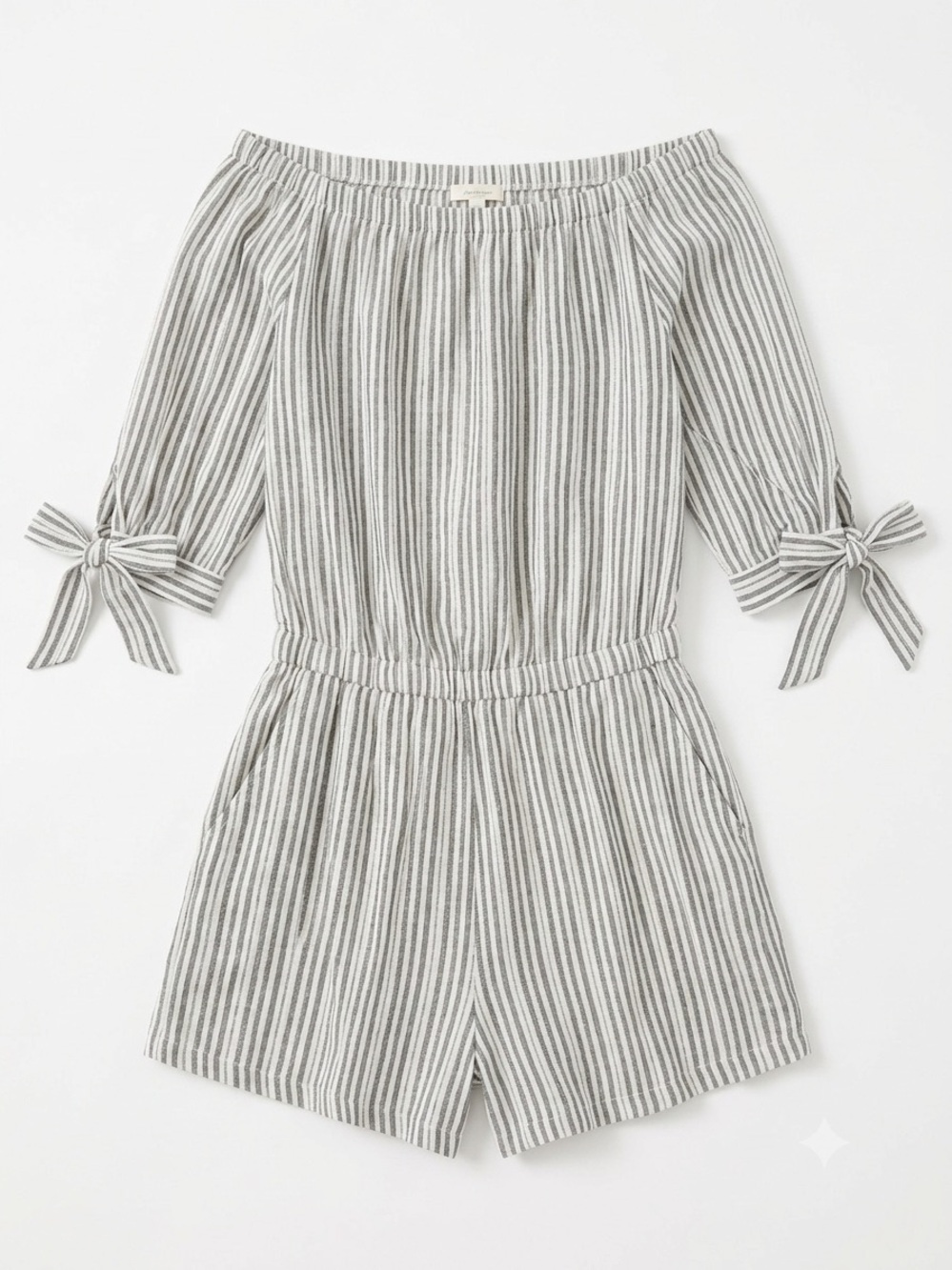 Label of Goods Size 4 Striped Off-The-Shoulder Romper with Tie-Sleeves & Pockets
